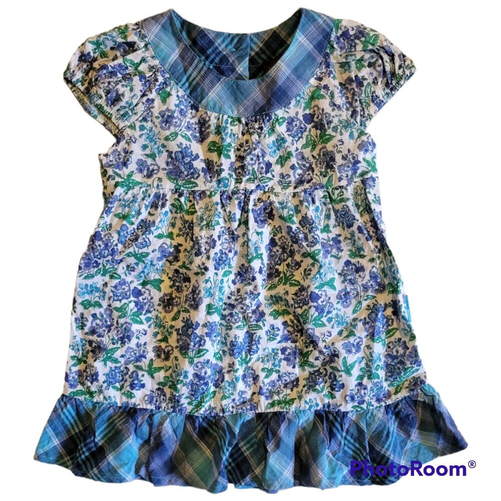 Rabbit Moon Blue Plaid and floral dress